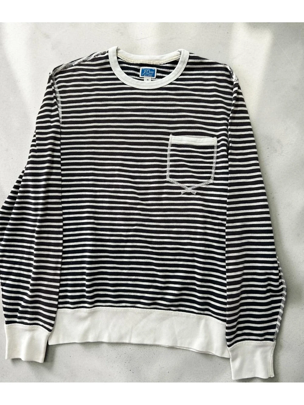 J.Crew Knit Goods Black & White Striped Pocket Sweatshirt - Size M